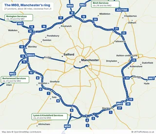 Map of the M60 around Manchester